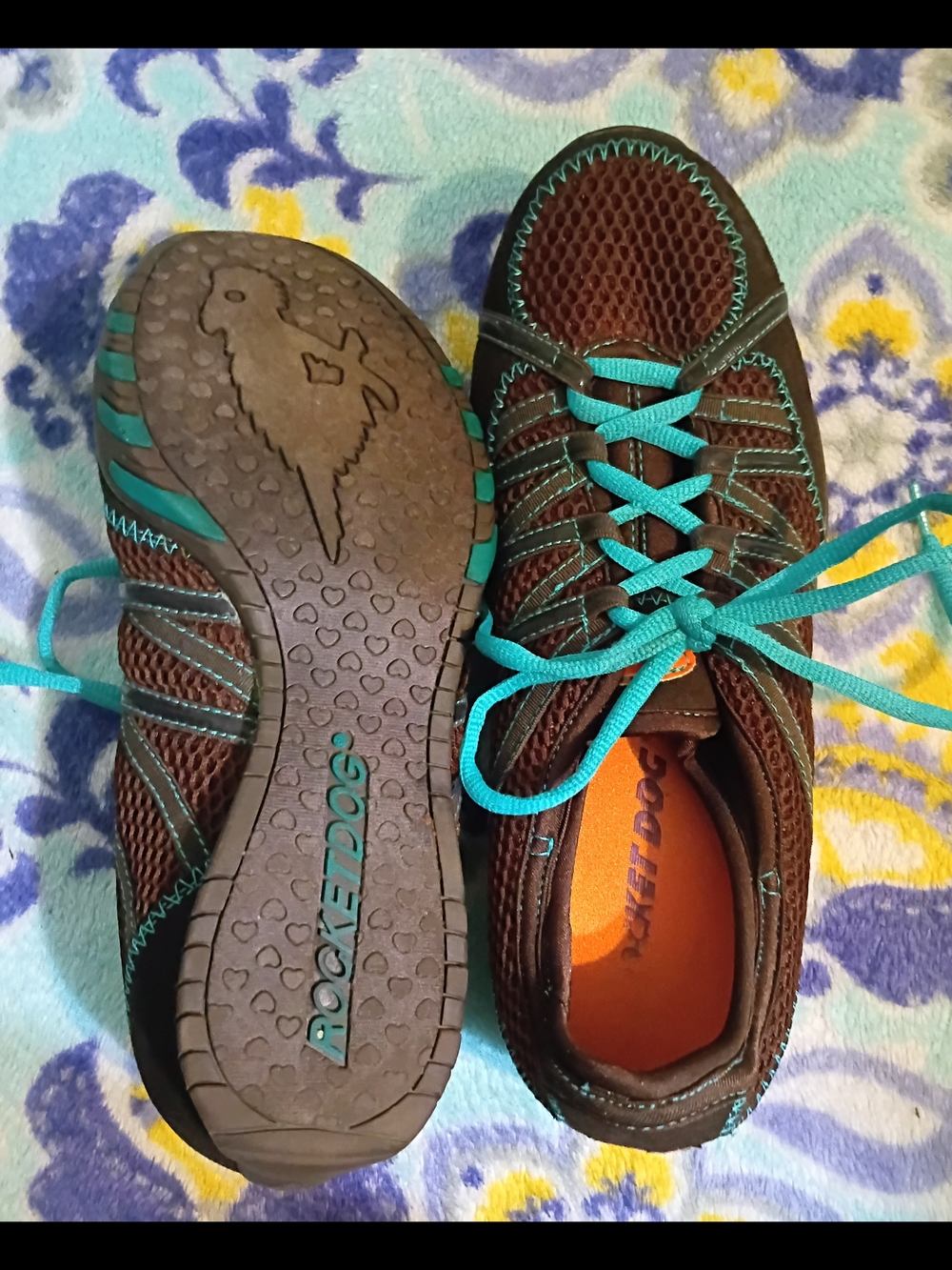 Rocket Dog Brown Mesh Sneakers with Teal Accents